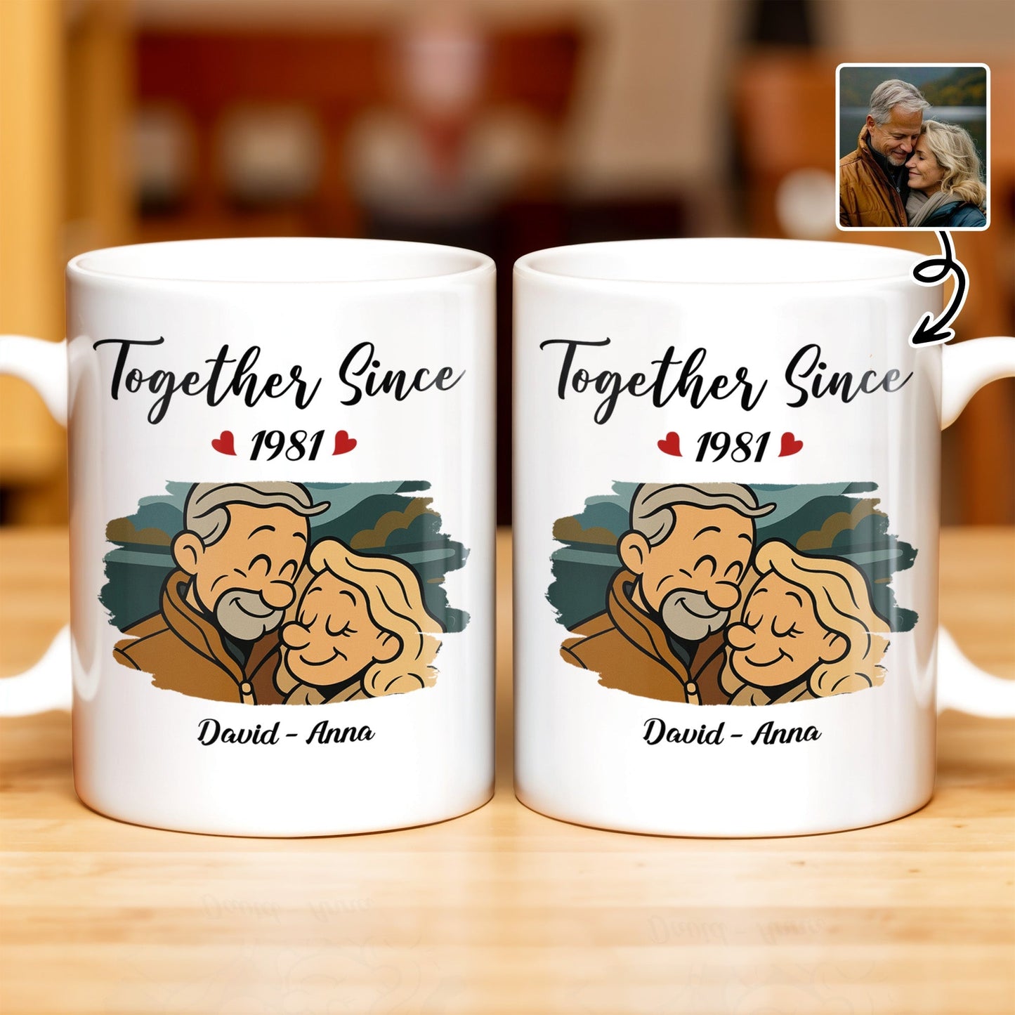 Together Since With Couple And Hearts Design - Personalized Custom Coffee Mug - CPL403_MG