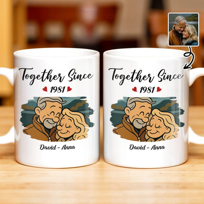 Together Since With Couple And Hearts Design - Personalized Custom Coffee Mug - CPL403_MG
