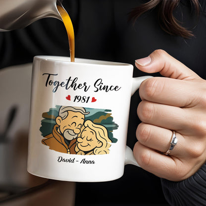 Together Since With Couple And Hearts Design - Personalized Custom Coffee Mug - CPL403_MG
