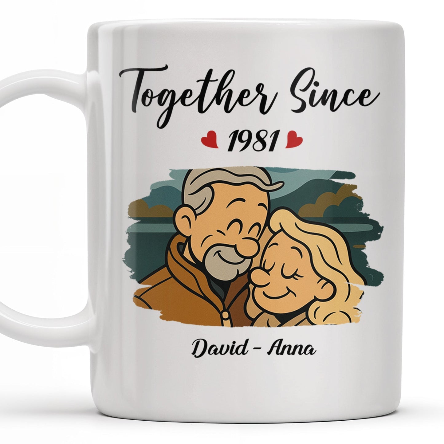 Together Since With Couple And Hearts Design - Personalized Custom Coffee Mug - CPL403_MG