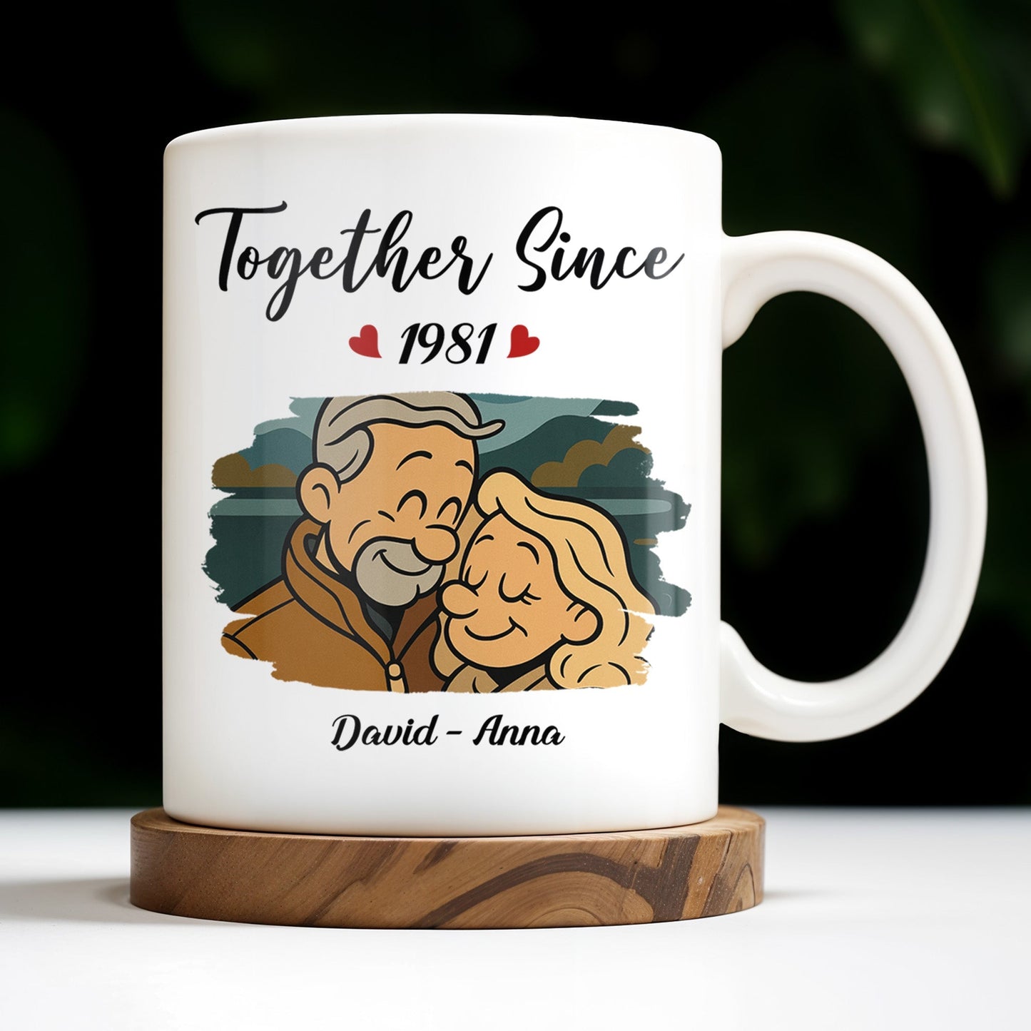 Together Since With Couple And Hearts Design - Personalized Custom Coffee Mug - CPL403_MG