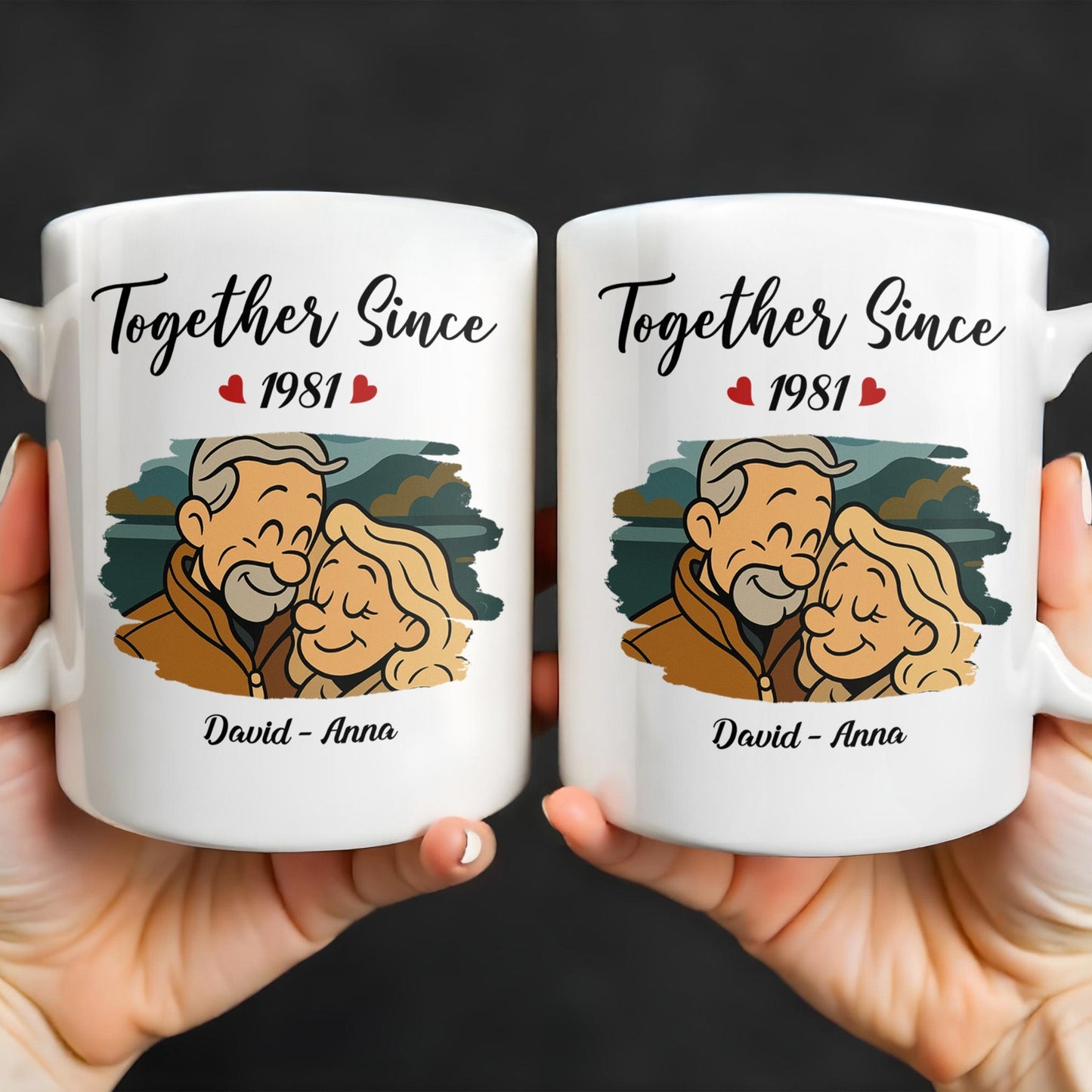 Together Since With Couple And Hearts Design - Personalized Custom Coffee Mug - CPL403_MG