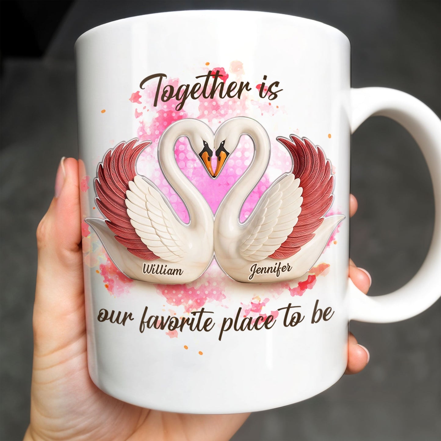 Together Is Our Favorite Place To Be, Swans and Hearts - Personalized Custom Coffee Mug - CPL411_MG