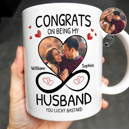 Congrats On Being My Husband With Hearts And Infinite Loop Design - Personalized Custom Coffee Mug - CPL437_MG