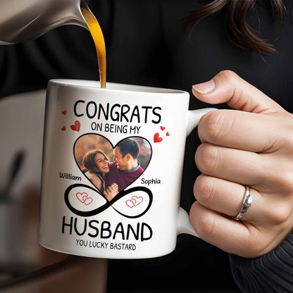 Congrats On Being My Husband With Hearts And Infinite Loop Design - Personalized Custom Coffee Mug - CPL437_MG