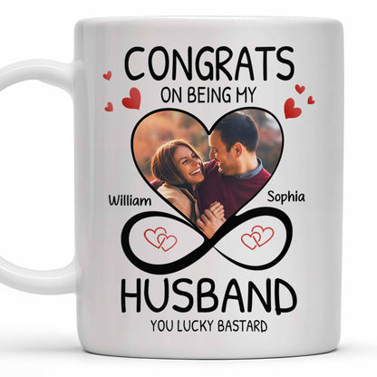 Congrats On Being My Husband With Hearts And Infinite Loop Design - Personalized Custom Coffee Mug - CPL437_MG