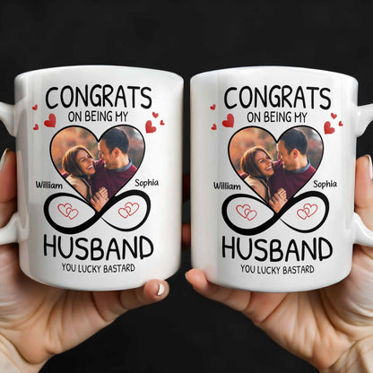 Congrats On Being My Husband With Hearts And Infinite Loop Design - Personalized Custom Coffee Mug - CPL437_MG