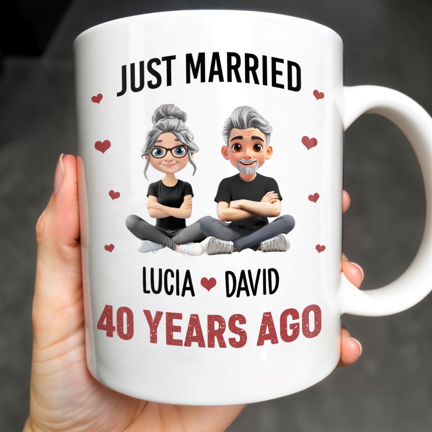 Just Married Cartoon Couple With Hearts - Personalized Custom Coffee Mug - CPL445_MG