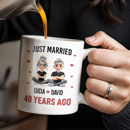 Just Married Cartoon Couple With Hearts - Personalized Custom Coffee Mug - CPL445_MG