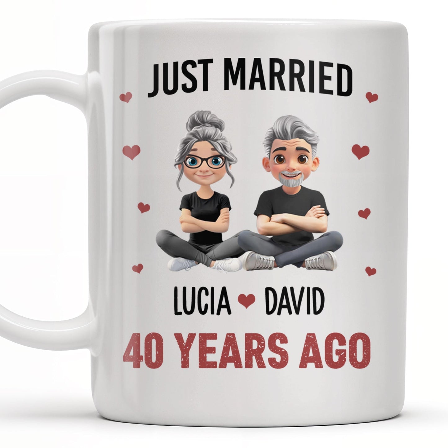 Just Married Cartoon Couple With Hearts - Personalized Custom Coffee Mug - CPL445_MG