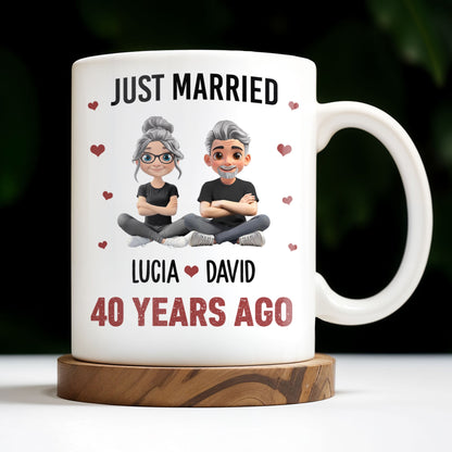 Just Married Cartoon Couple With Hearts - Personalized Custom Coffee Mug - CPL445_MG