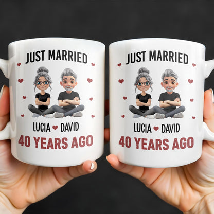 Just Married Cartoon Couple With Hearts - Personalized Custom Coffee Mug - CPL445_MG