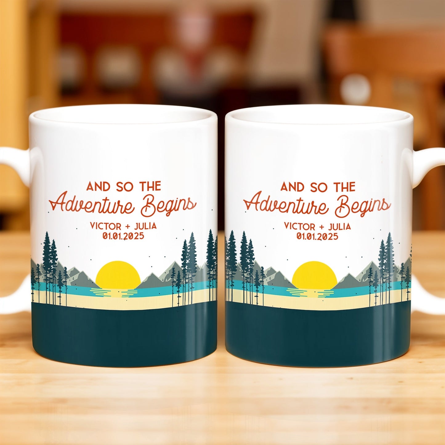 And So The Adventure Begins Featuring Mountains And Sunrise - Personalized Custom Coffee Mug - CPL494_MG