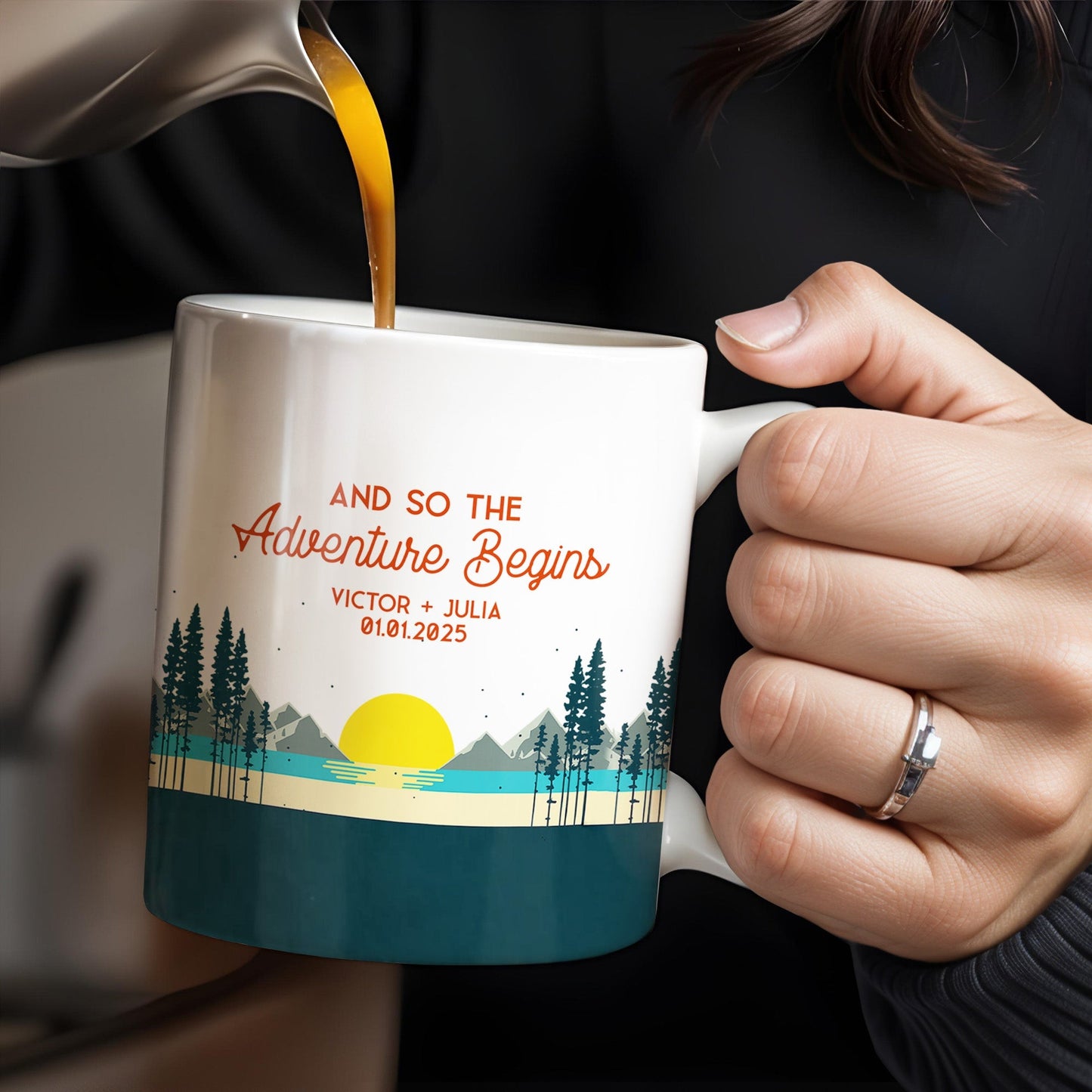 And So The Adventure Begins Featuring Mountains And Sunrise - Personalized Custom Coffee Mug - CPL494_MG