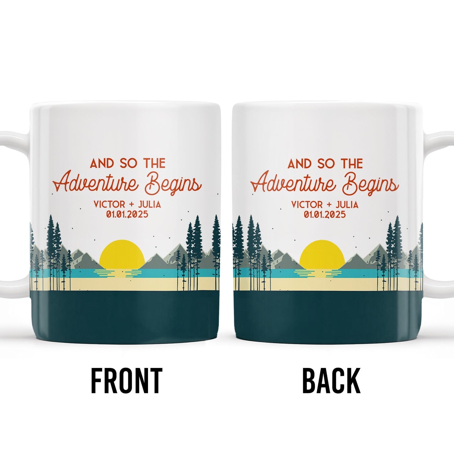 And So The Adventure Begins Featuring Mountains And Sunrise - Personalized Custom Coffee Mug - CPL494_MG