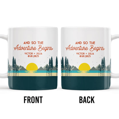And So The Adventure Begins Featuring Mountains And Sunrise - Personalized Custom Coffee Mug - CPL494_MG