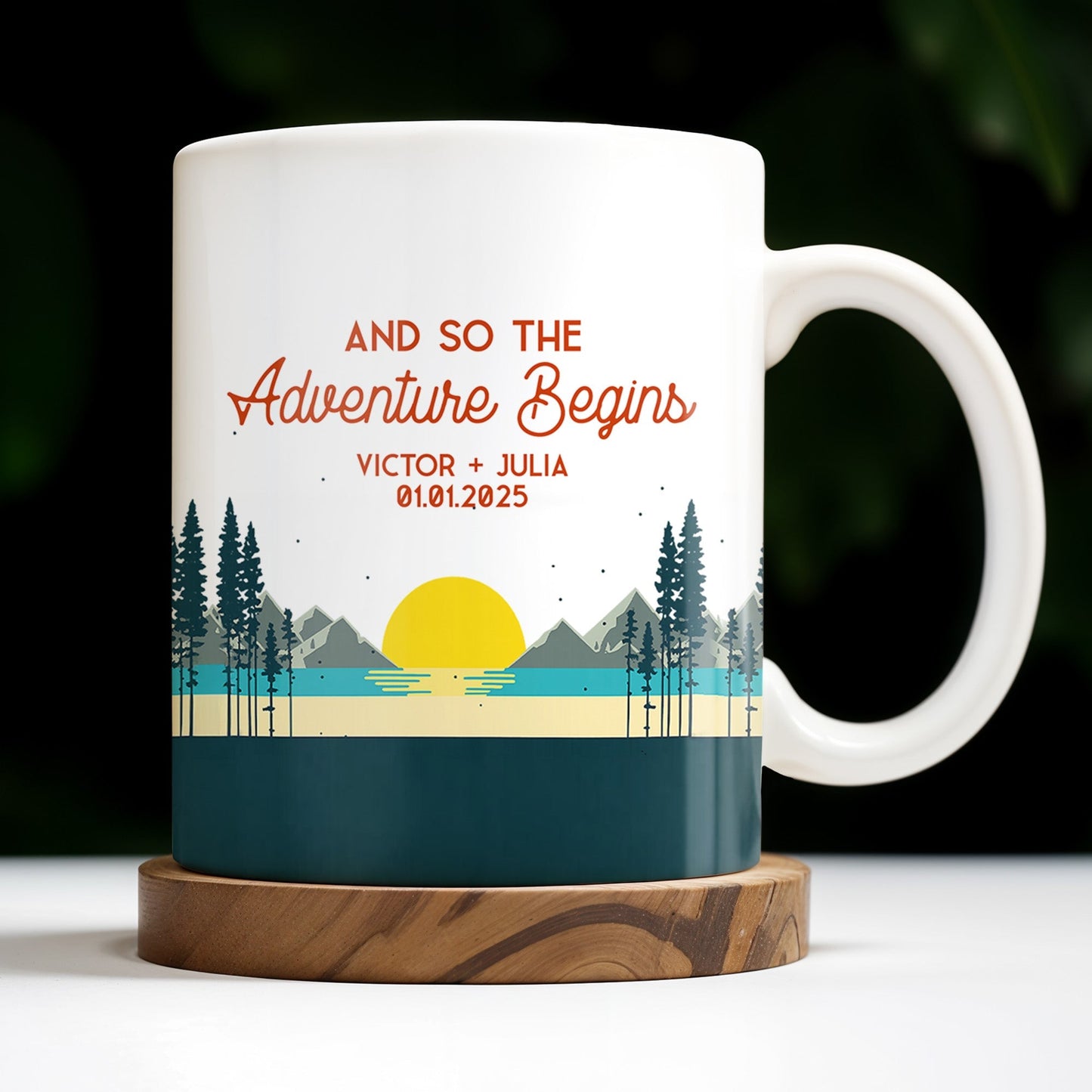 And So The Adventure Begins Featuring Mountains And Sunrise - Personalized Custom Coffee Mug - CPL494_MG