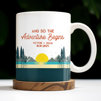And So The Adventure Begins Featuring Mountains And Sunrise - Personalized Custom Coffee Mug - CPL494_MG