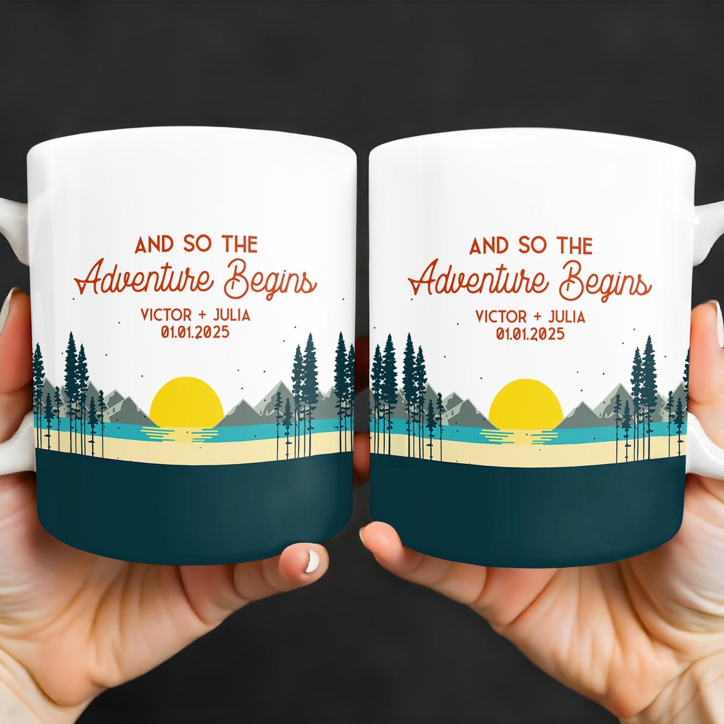 And So The Adventure Begins Featuring Mountains And Sunrise - Personalized Custom Coffee Mug - CPL494_MG