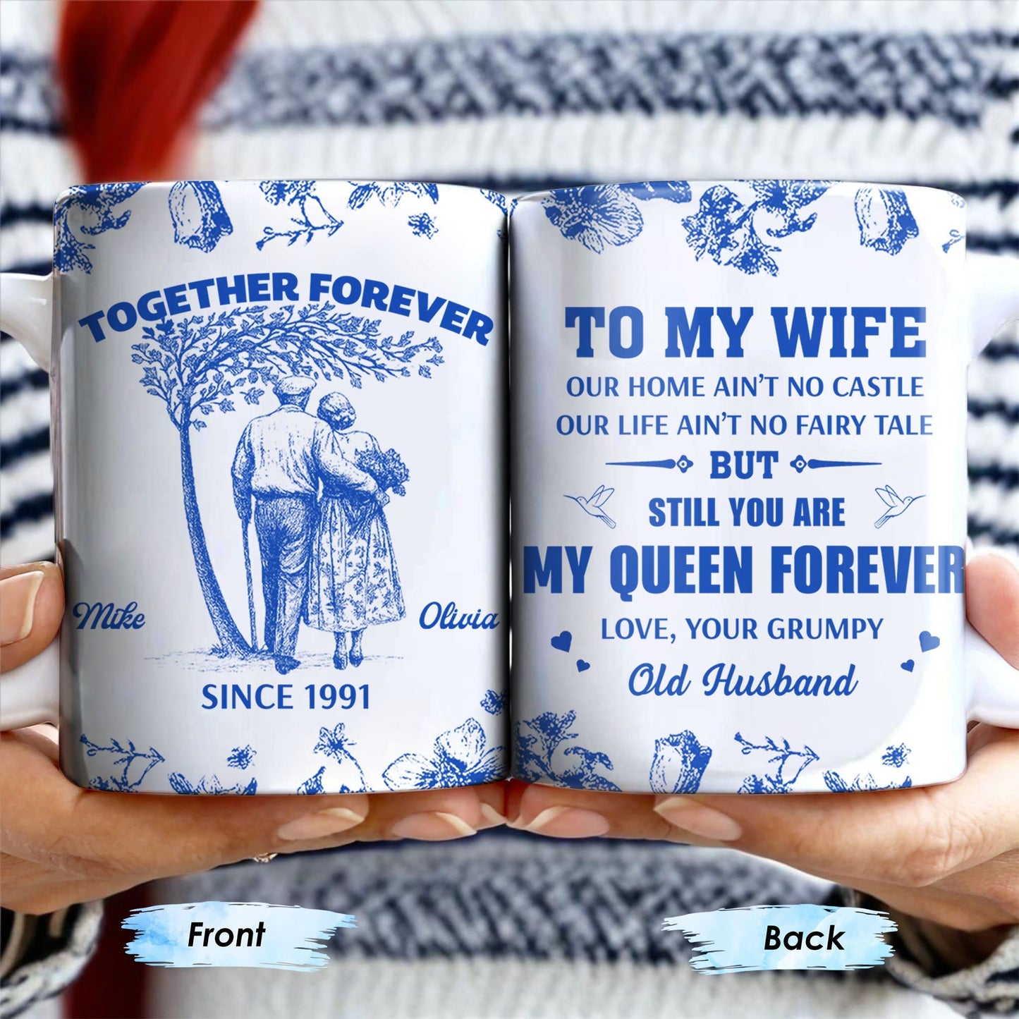 To My Wife You Are My Queen Forever Hearts and Birds Design - Personalized Custom Coffee Mug - CPL513_MG