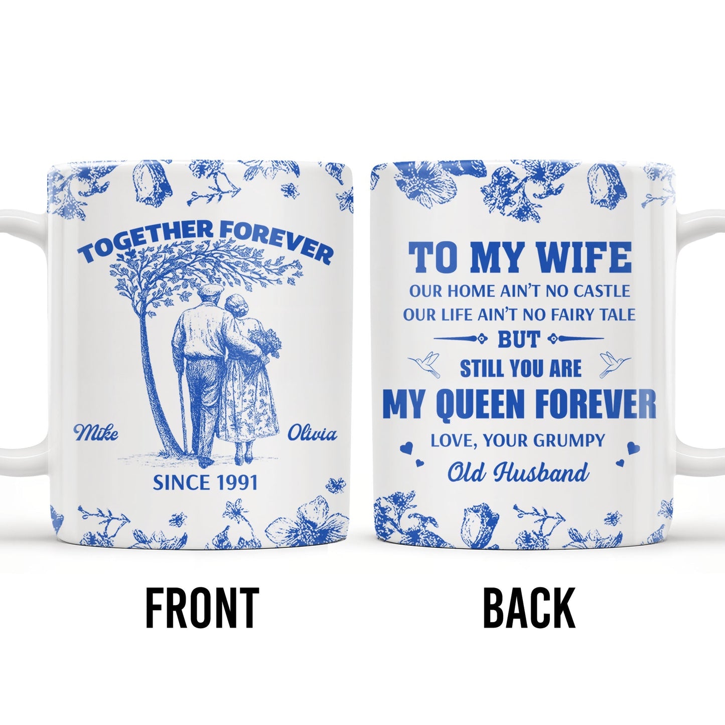 To My Wife You Are My Queen Forever Hearts and Birds Design - Personalized Custom Coffee Mug - CPL513_MG