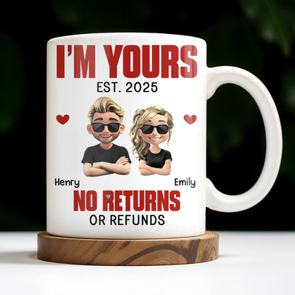I'm Yours No Returns Or Refunds, Cartoon Couple With Hearts - Personalized Custom Coffee Mug - CPL548_MG