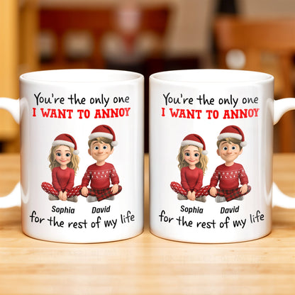 You're The Only One I Want To Annoy, Cartoon Couple With Santa Hats - Personalized Custom Coffee Mug - CPL662_MG