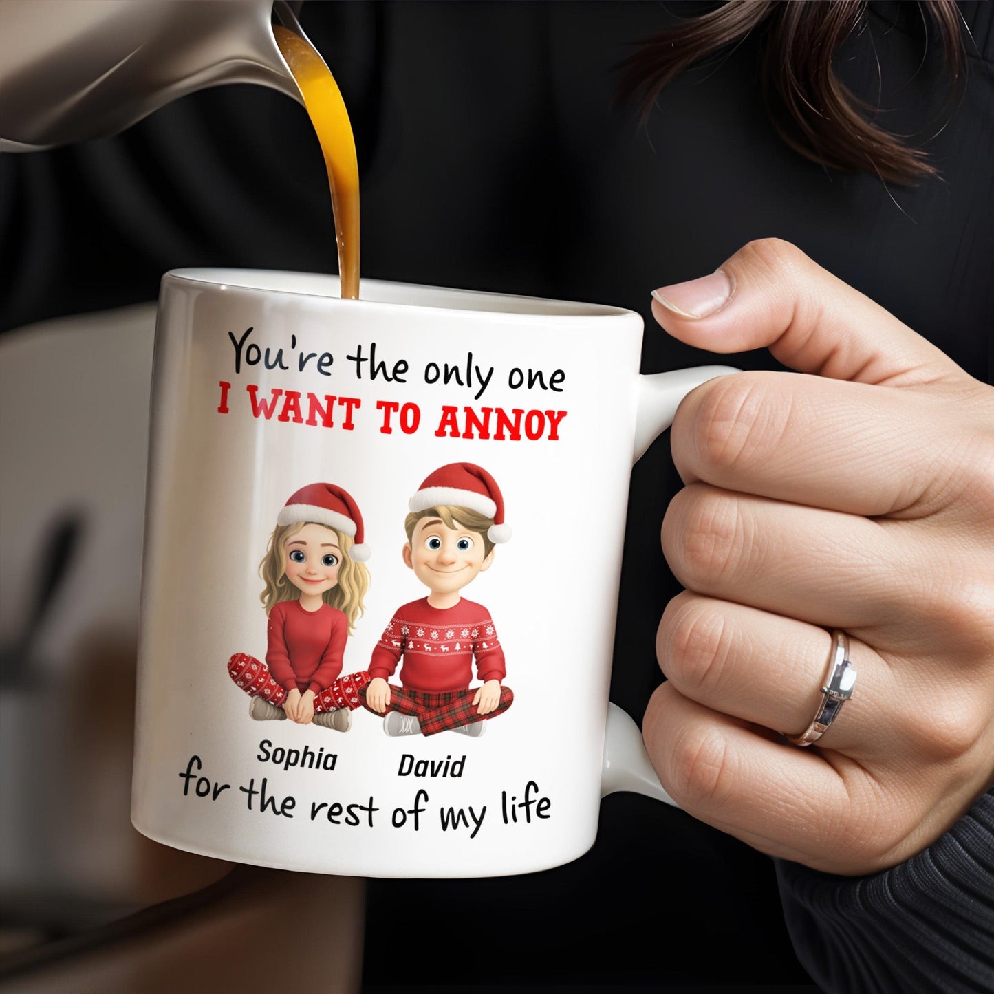 You're The Only One I Want To Annoy, Cartoon Couple With Santa Hats - Personalized Custom Coffee Mug - CPL662_MG