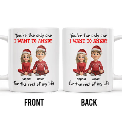 You're The Only One I Want To Annoy, Cartoon Couple With Santa Hats - Personalized Custom Coffee Mug - CPL662_MG