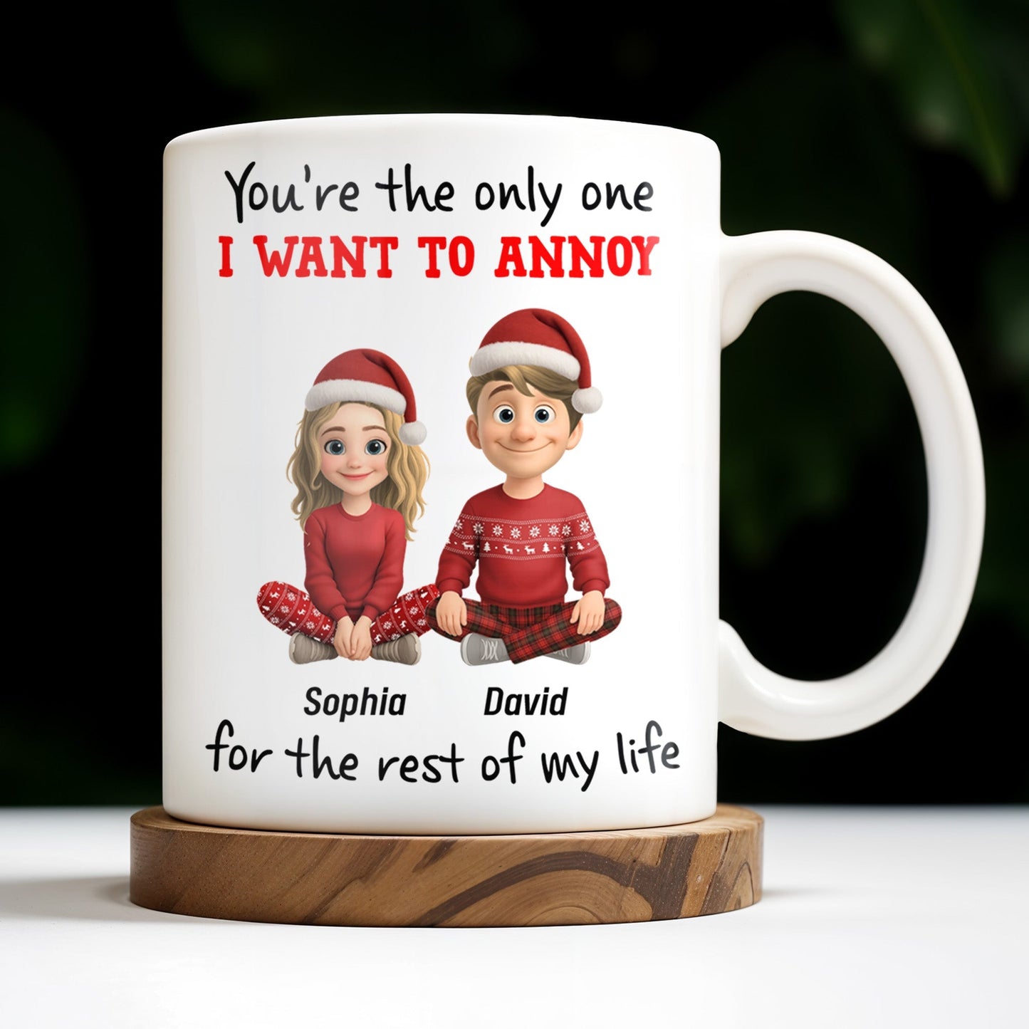 You're The Only One I Want To Annoy, Cartoon Couple With Santa Hats - Personalized Custom Coffee Mug - CPL662_MG