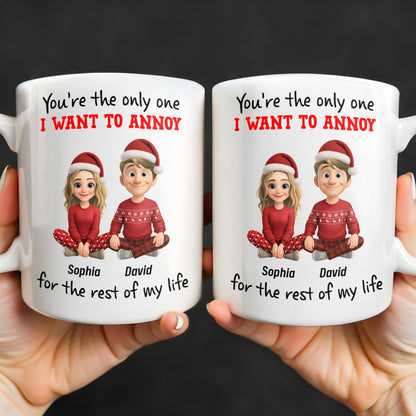 You're The Only One I Want To Annoy, Cartoon Couple With Santa Hats - Personalized Custom Coffee Mug - CPL662_MG