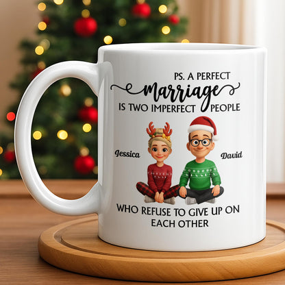 A Perfect Marriage, Cartoon Couple In Christmas Attire - Personalized Custom Coffee Mug - CPL978_MG