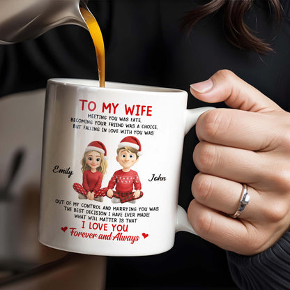 To My Wife, Meeting You Was Fate, Love Forever And Always, Cartoon Couple - Personalized Custom Coffee Mug - CPL988_MG