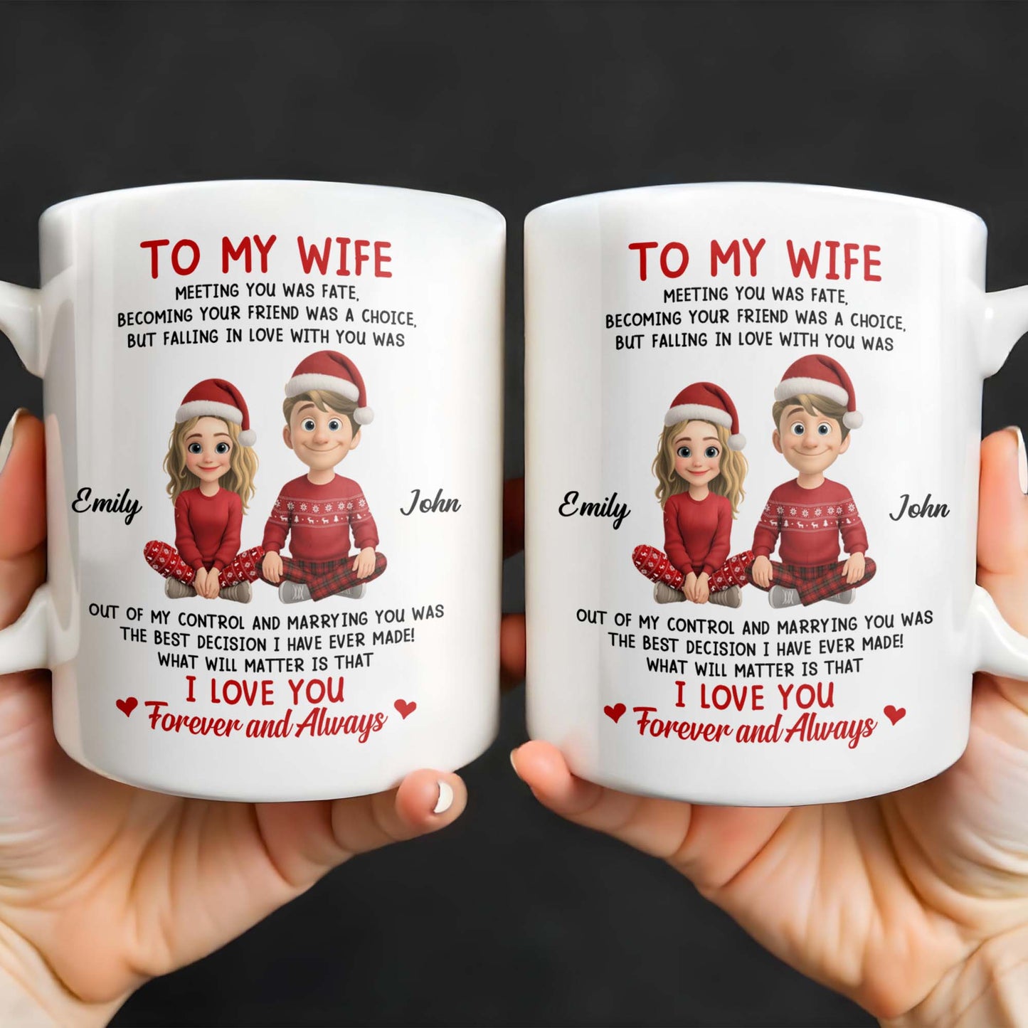 To My Wife, Meeting You Was Fate, Love Forever And Always, Cartoon Couple - Personalized Custom Coffee Mug - CPL988_MG