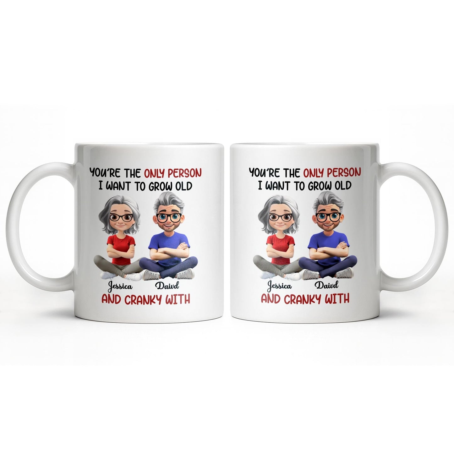 Grow Old And Cranky With, Cartoon Couple - Personalized Custom Coffee Mug - CPL990_MG