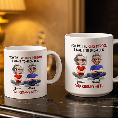 Grow Old And Cranky With, Cartoon Couple - Personalized Custom Coffee Mug - CPL990_MG
