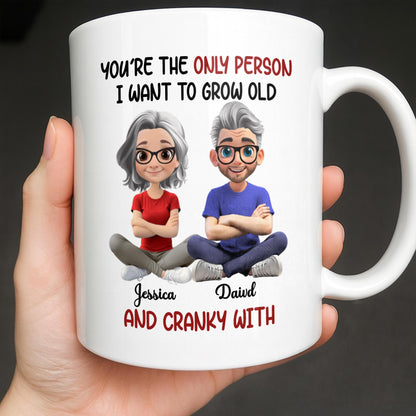 Grow Old And Cranky With, Cartoon Couple - Personalized Custom Coffee Mug - CPL990_MG