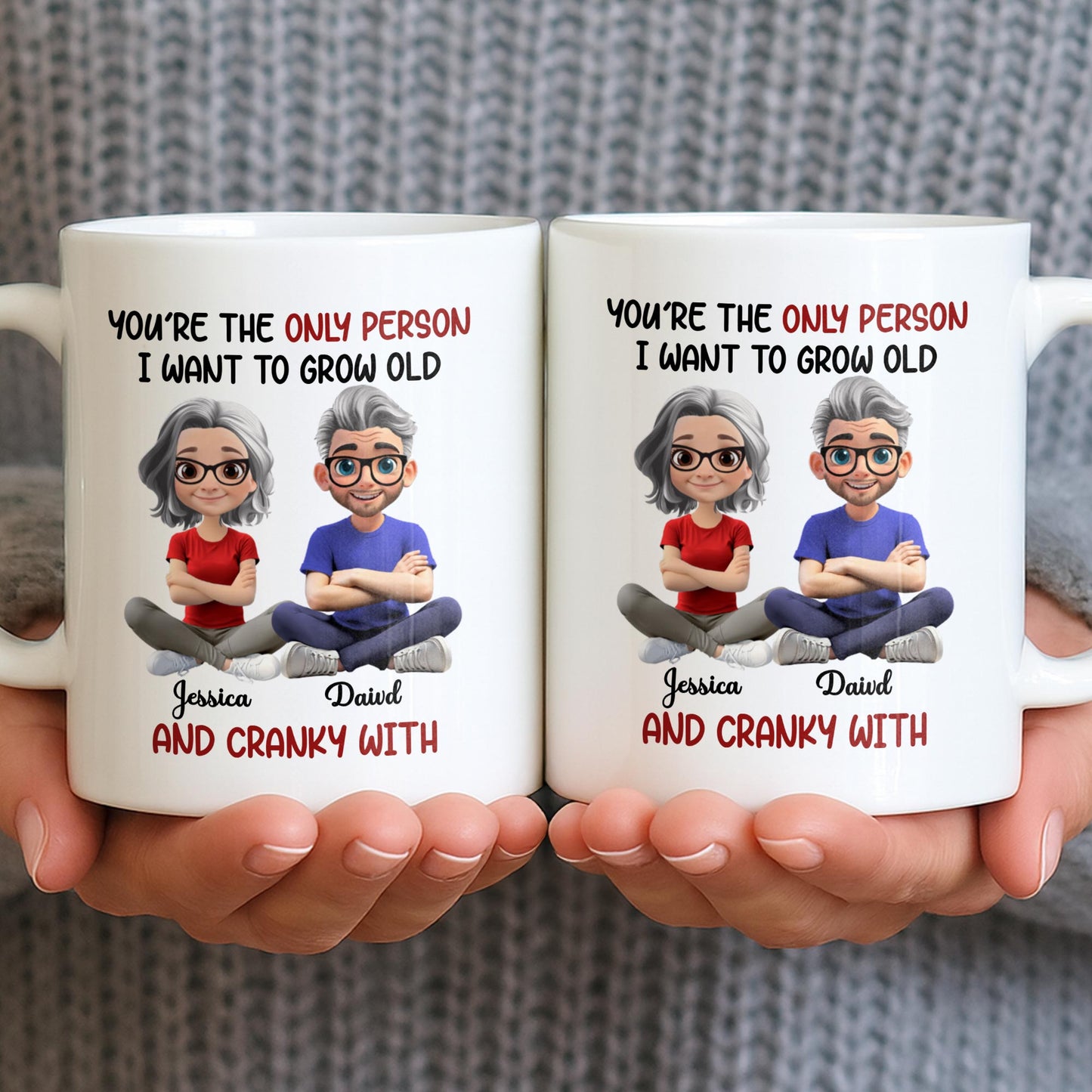 Grow Old And Cranky With, Cartoon Couple - Personalized Custom Coffee Mug - CPL990_MG
