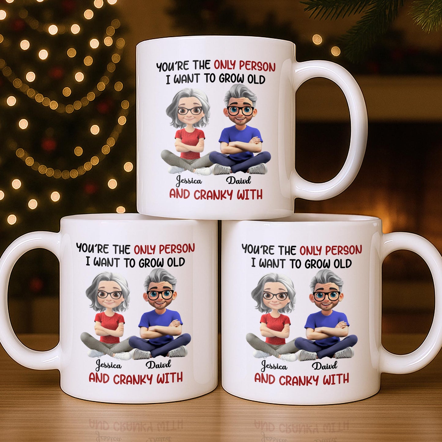 Grow Old And Cranky With, Cartoon Couple - Personalized Custom Coffee Mug - CPL990_MG