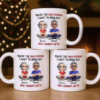 Grow Old And Cranky With, Cartoon Couple - Personalized Custom Coffee Mug - CPL990_MG