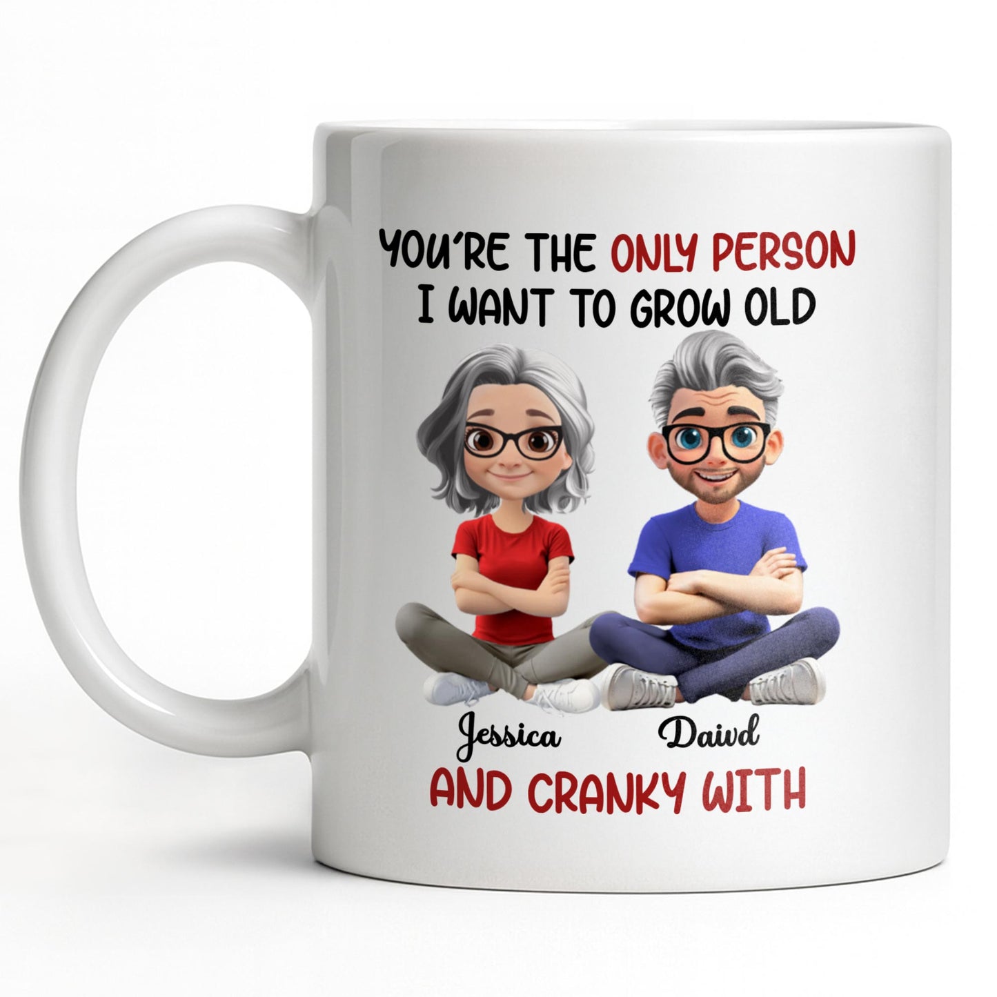 Grow Old And Cranky With, Cartoon Couple - Personalized Custom Coffee Mug - CPL990_MG