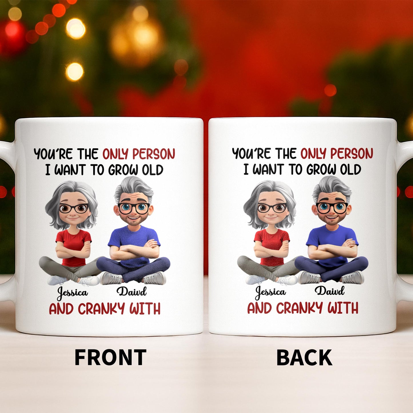 Grow Old And Cranky With, Cartoon Couple - Personalized Custom Coffee Mug - CPL990_MG