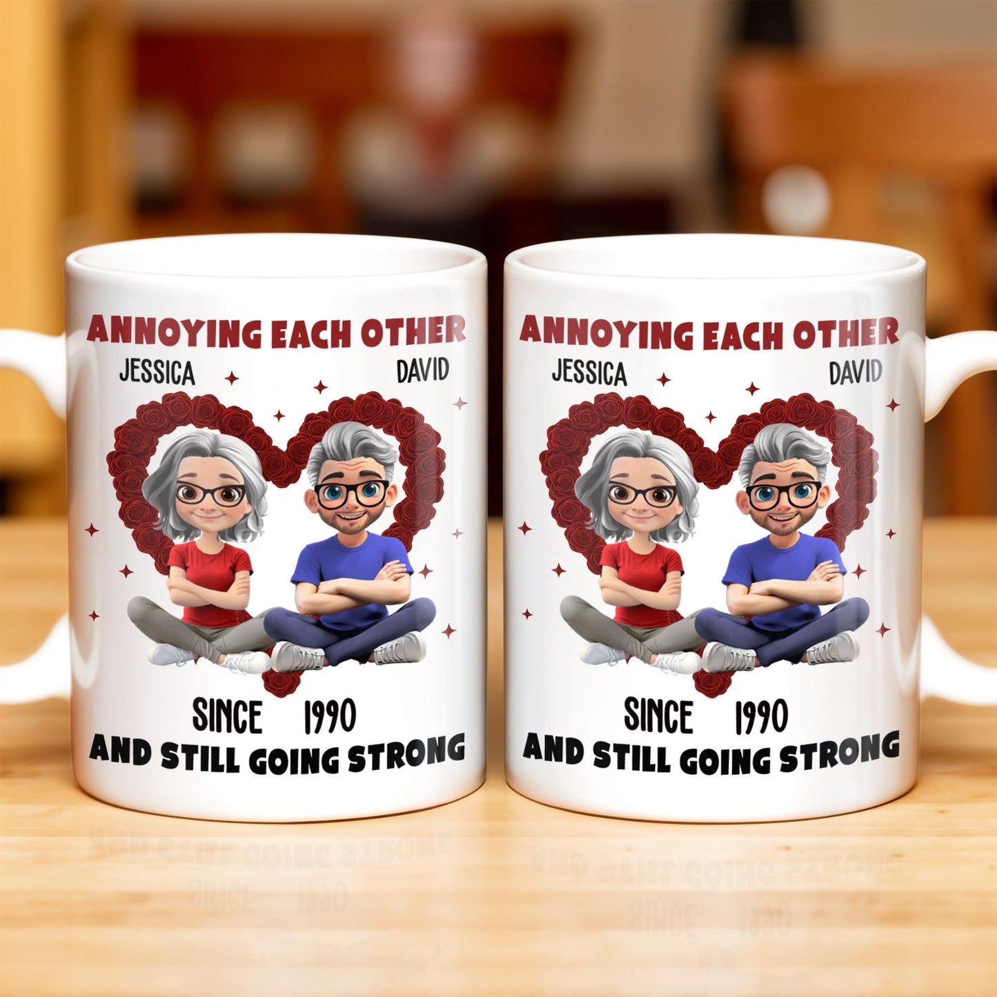 Annoying Each Other And Still Going Strong, Cartoon Couple With Hearts - Personalized Custom Coffee Mug - CPL995_MG