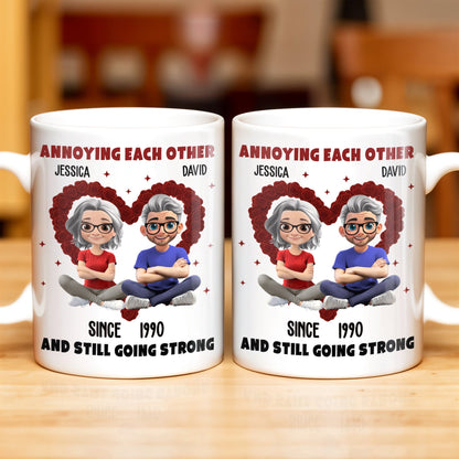 Annoying Each Other And Still Going Strong, Cartoon Couple With Hearts - Personalized Custom Coffee Mug - CPL995_MG