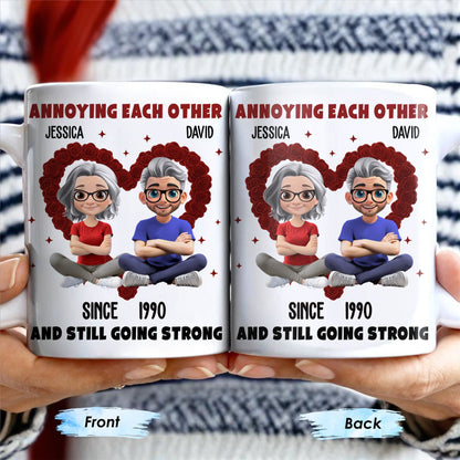 Annoying Each Other And Still Going Strong, Cartoon Couple With Hearts - Personalized Custom Coffee Mug - CPL995_MG