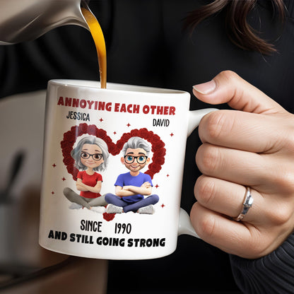 Annoying Each Other And Still Going Strong, Cartoon Couple With Hearts - Personalized Custom Coffee Mug - CPL995_MG