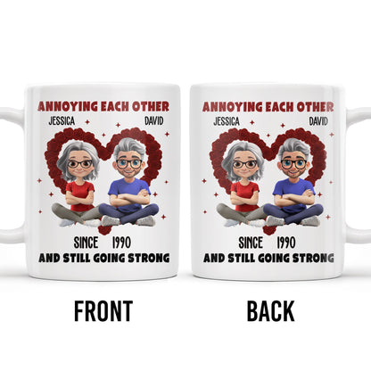 Annoying Each Other And Still Going Strong, Cartoon Couple With Hearts - Personalized Custom Coffee Mug - CPL995_MG