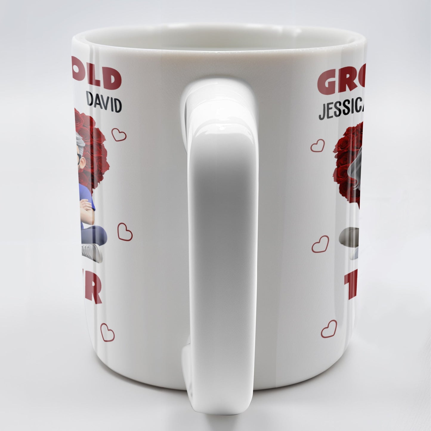 Growing Old Together Hearts and Cartoon Couple Design - Personalized Custom Coffee Mug - CPL996_MG