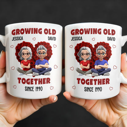 Growing Old Together Hearts and Cartoon Couple Design - Personalized Custom Coffee Mug - CPL996_MG