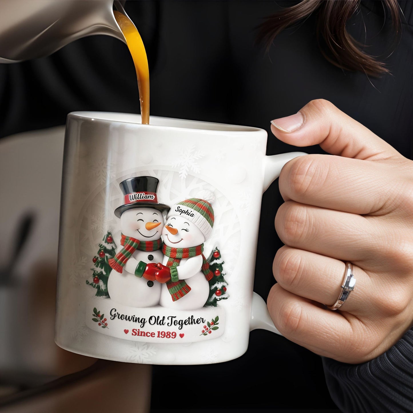 Growing Old Together Snowmen Christmas Design - Personalized Custom Coffee Mug - CPL997_MG